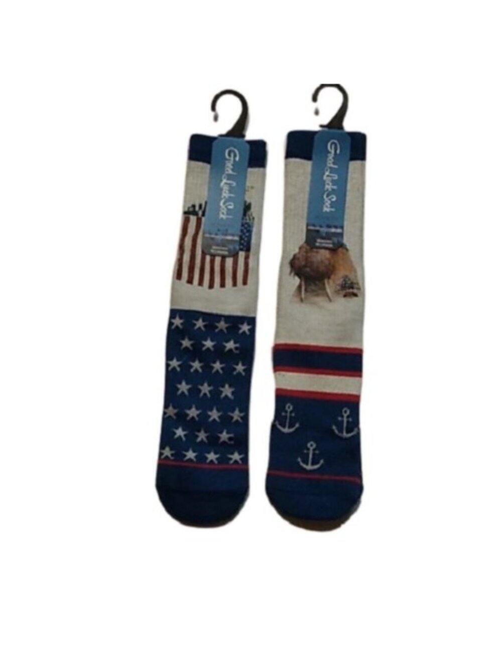 Good Luck Socks Americana Navy Theme 2 Pair Adult Size 8-13